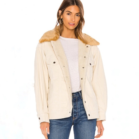 corduroy trucker jacket with faux shearling collar